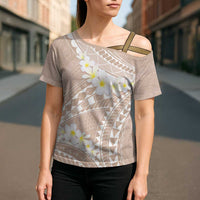 Polynesian Vintage Floral Cross Shoulder Shirt Beige Motifs - Polynesian Pride