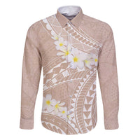 Polynesian Vintage Floral Family Matching Long Sleeve Bodycon Dress and Hawaiian Shirt Beige Motifs - Polynesian Pride