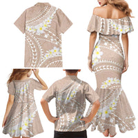 Polynesian Vintage Floral Family Matching Mermaid Dress and Hawaiian Shirt Beige Motifs - Polynesian Pride