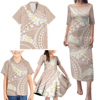 Polynesian Vintage Floral Family Matching Puletasi and Hawaiian Shirt Beige Motifs - Polynesian Pride