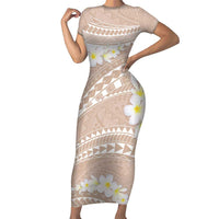 Polynesian Vintage Floral Family Matching Short Sleeve Bodycon Dress and Hawaiian Shirt Beige Motifs - Polynesian Pride