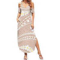 Polynesian Vintage Floral Family Matching Summer Maxi Dress and Hawaiian Shirt Beige Motifs - Polynesian Pride