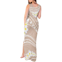 Polynesian Vintage Floral Tank Maxi Dress Beige Motifs LT7 - Polynesian Pride