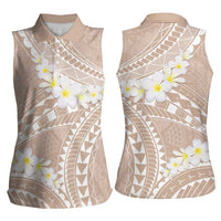 Polynesian Vintage Floral Women Sleeveless Polo Shirt Beige Motifs - Polynesian Pride