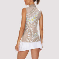 Polynesian Vintage Floral Women Sleeveless Polo Shirt Beige Motifs - Polynesian Pride