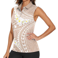 Polynesian Vintage Floral Women Sleeveless Polo Shirt Beige Motifs - Polynesian Pride