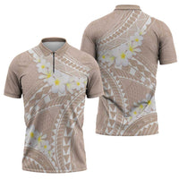 Polynesian Vintage Floral Zipper Polo Shirt Beige Motifs - Polynesian Pride