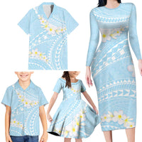 Polynesian Vintage Floral Family Matching Long Sleeve Bodycon Dress and Hawaiian Shirt Azure Motifs - Polynesian Pride