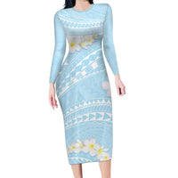 Polynesian Vintage Floral Family Matching Long Sleeve Bodycon Dress and Hawaiian Shirt Azure Motifs - Polynesian Pride
