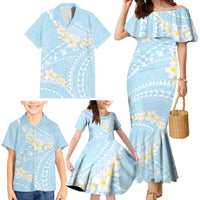 Polynesian Vintage Floral Family Matching Mermaid Dress and Hawaiian Shirt Azure Motifs - Polynesian Pride