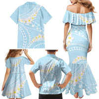 Polynesian Vintage Floral Family Matching Mermaid Dress and Hawaiian Shirt Azure Motifs - Polynesian Pride