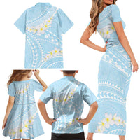 Polynesian Vintage Floral Family Matching Short Sleeve Bodycon Dress and Hawaiian Shirt Azure Motifs - Polynesian Pride