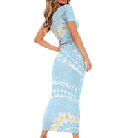 Polynesian Vintage Floral Family Matching Short Sleeve Bodycon Dress and Hawaiian Shirt Azure Motifs - Polynesian Pride