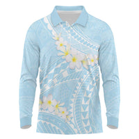 Polynesian Vintage Floral Long Sleeve Polo Shirt Azure Motifs - Polynesian Pride