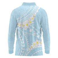 Polynesian Vintage Floral Long Sleeve Polo Shirt Azure Motifs - Polynesian Pride