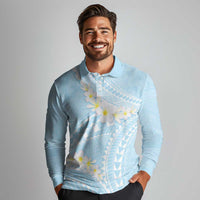 Polynesian Vintage Floral Long Sleeve Polo Shirt Azure Motifs - Polynesian Pride