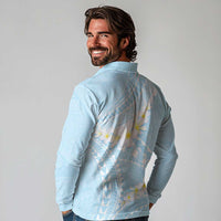 Polynesian Vintage Floral Long Sleeve Polo Shirt Azure Motifs - Polynesian Pride