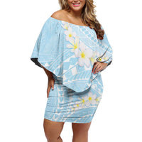 Polynesian Vintage Floral Off Shoulder Short Dress Azure Motifs - Polynesian Pride