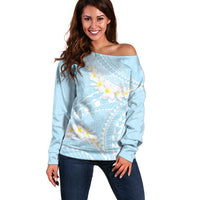 Polynesian Vintage Floral Off Shoulder Sweater Azure Motifs - Polynesian Pride