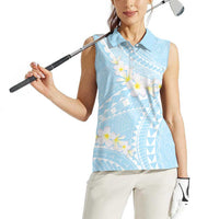 Polynesian Vintage Floral Women Sleeveless Polo Shirt Azure Motifs - Polynesian Pride