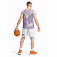 Polynesian Vintage Floral Basketball Jersey Lavender Motifs - Polynesian Pride