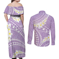 Polynesian Vintage Floral Couples Matching Off Shoulder Maxi Dress and Long Sleeve Button Shirt Lavender Motifs - Polynesian Pride