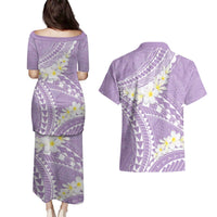 Polynesian Vintage Floral Couples Matching Puletasi and Hawaiian Shirt Lavender Motifs - Polynesian Pride