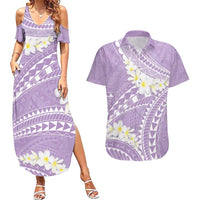 Polynesian Vintage Floral Couples Matching Summer Maxi Dress and Hawaiian Shirt Lavender Motifs - Polynesian Pride