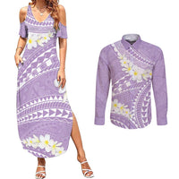 Polynesian Vintage Floral Couples Matching Summer Maxi Dress and Long Sleeve Button Shirt Lavender Motifs - Polynesian Pride