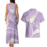 Polynesian Vintage Floral Couples Matching Tank Maxi Dress and Hawaiian Shirt Lavender Motifs - Polynesian Pride