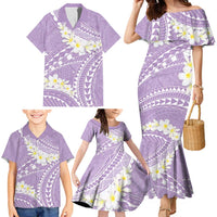 Polynesian Vintage Floral Family Matching Mermaid Dress and Hawaiian Shirt Lavender Motifs - Polynesian Pride