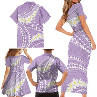 Polynesian Vintage Floral Family Matching Short Sleeve Bodycon Dress and Hawaiian Shirt Lavender Motifs - Polynesian Pride