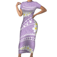 Polynesian Vintage Floral Family Matching Short Sleeve Bodycon Dress and Hawaiian Shirt Lavender Motifs - Polynesian Pride