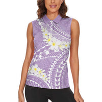 Polynesian Vintage Floral Women Sleeveless Polo Shirt Lavender Motifs - Polynesian Pride