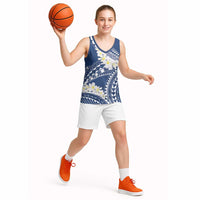 Polynesian Vintage Floral Basketball Jersey Navy Blue Motifs - Polynesian Pride