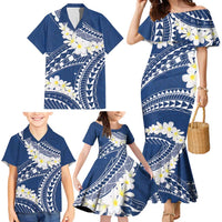 Polynesian Vintage Floral Family Matching Mermaid Dress and Hawaiian Shirt Navy Blue Motifs - Polynesian Pride