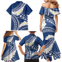 Polynesian Vintage Floral Family Matching Mermaid Dress and Hawaiian Shirt Navy Blue Motifs - Polynesian Pride