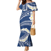 Polynesian Vintage Floral Family Matching Mermaid Dress and Hawaiian Shirt Navy Blue Motifs - Polynesian Pride