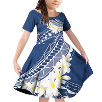 Polynesian Vintage Floral Family Matching Off Shoulder Short Dress and Hawaiian Shirt Navy Blue Motifs - Polynesian Pride