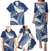 Polynesian Vintage Floral Family Matching Puletasi and Hawaiian Shirt Navy Blue Motifs - Polynesian Pride