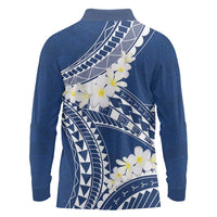 Polynesian Vintage Floral Long Sleeve Polo Shirt Navy Blue Motifs - Polynesian Pride