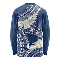 Polynesian Vintage Floral Long Sleeve Shirt Navy Blue Motifs LT7 - Polynesian Pride