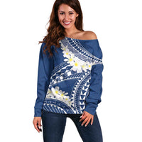 Polynesian Vintage Floral Off Shoulder Sweater Navy Blue Motifs - Polynesian Pride
