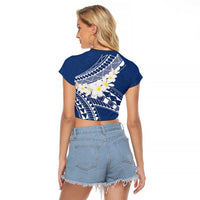 Polynesian Vintage Floral Raglan Cropped T Shirt Navy Blue Motifs - Polynesian Pride