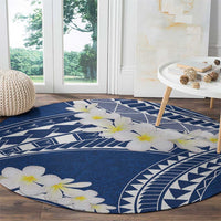 Polynesian Vintage Floral Round Carpet Navy Blue Motifs - Polynesian Pride