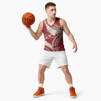 Polynesian Vintage Floral Basketball Jersey Scarlet Motifs - Polynesian Pride