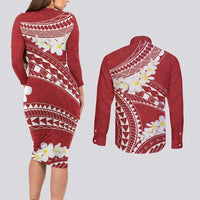 Polynesian Vintage Floral Couples Matching Long Sleeve Bodycon Dress and Long Sleeve Button Shirt Scarlet Motifs - Polynesian Pride