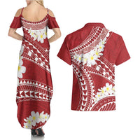 Polynesian Vintage Floral Couples Matching Summer Maxi Dress and Hawaiian Shirt Scarlet Motifs - Polynesian Pride