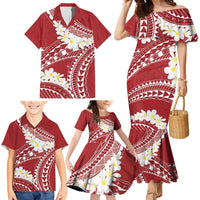 Polynesian Vintage Floral Family Matching Mermaid Dress and Hawaiian Shirt Scarlet Motifs - Polynesian Pride
