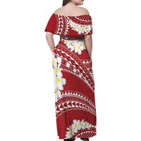 Polynesian Vintage Floral Family Matching Off Shoulder Maxi Dress and Hawaiian Shirt Scarlet Motifs - Polynesian Pride